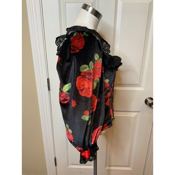 For Love & Lemons Black Red Rose Velvet Yara Top NWT $189 Size Medium - Picture 7 of 11